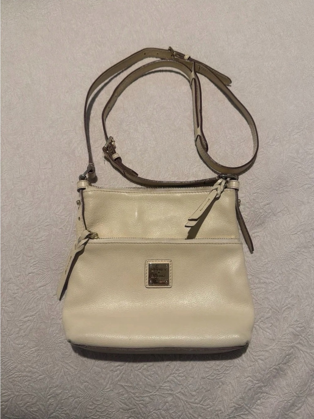Dooney & Bourke Cream Leather Crossbody with Adjustable Strap